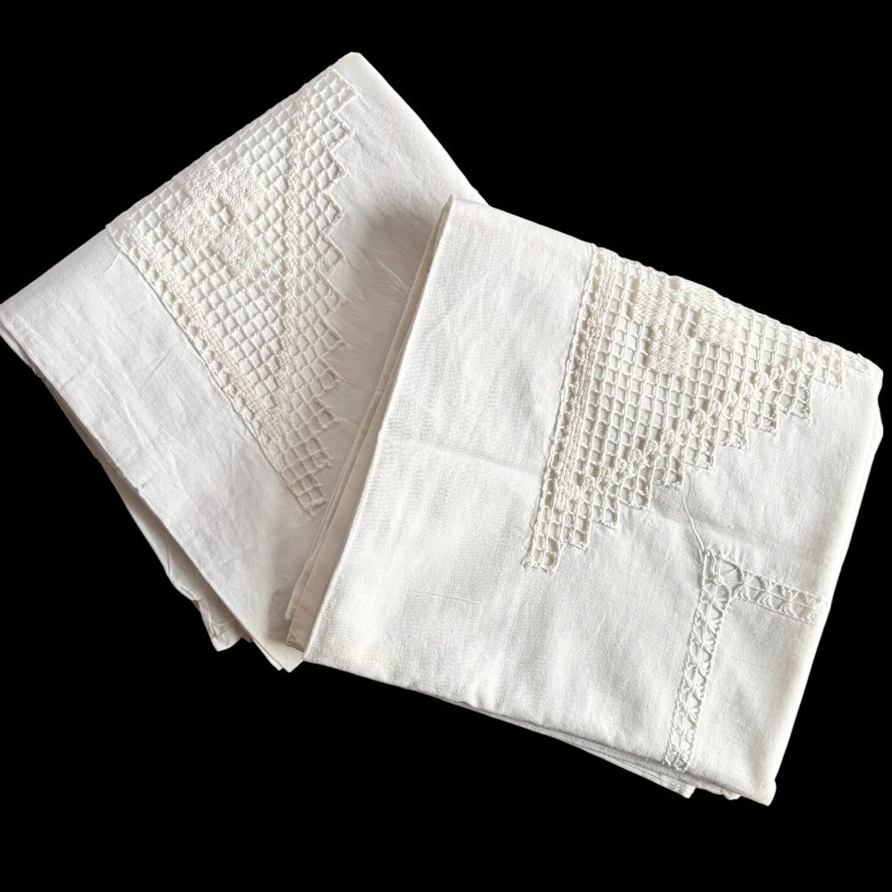 2 Hand Made Crocheted European Polish Button Close Pillow Shams 34.5"